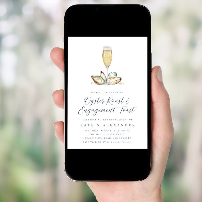 Watercolor Oysters & Champagne Engagement Party Invitation (Front Digital)