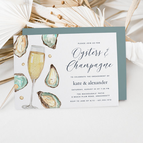 Watercolor Oysters & Champagne Engagement Party Invitation