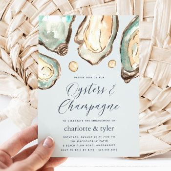 Watercolor Oysters & Champagne Engagement Party Invitation by RedwoodAndVine at Zazzle