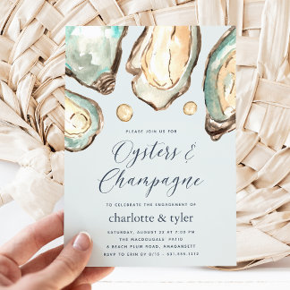 Watercolor Oysters & Champagne Engagement Party Invitation