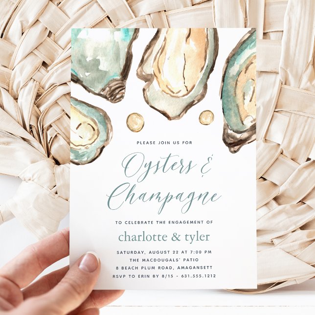 Watercolor Oysters & Champagne Engagement Party Invitation (Creator Uploaded)