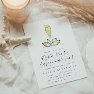 Watercolor Oysters & Champagne Engagement Party Invitation