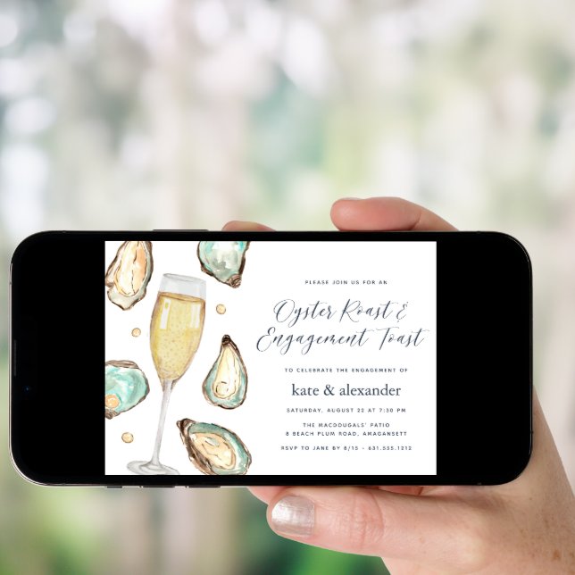 Watercolor Oysters & Champagne Engagement Party Invitation (Front Digital)