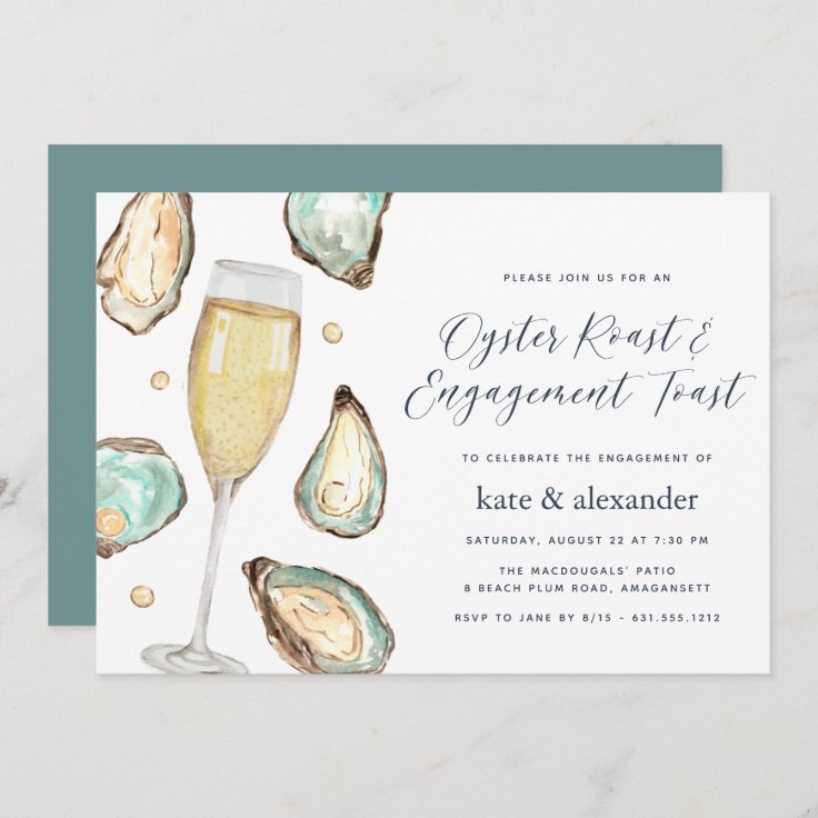 Watercolor Oysters & Champagne Engagement Party Invitation Zazzle