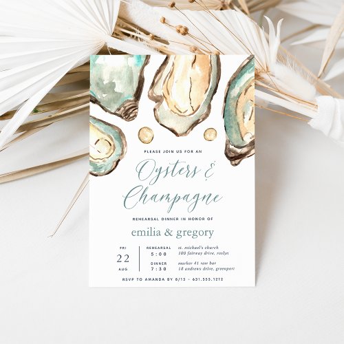 Watercolor Oysters  Champagne Rehearsal Dinner Invitation