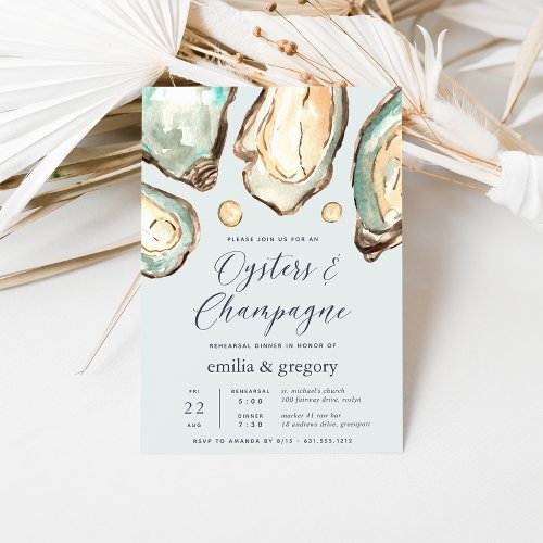 Watercolor Oysters  Champagne Rehearsal Dinner Invitation