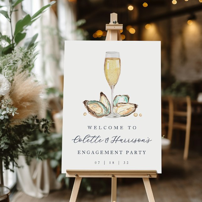 Watercolor Oysters & Champagne Welcome Sign (Oysters and champagne special event welcome sign)