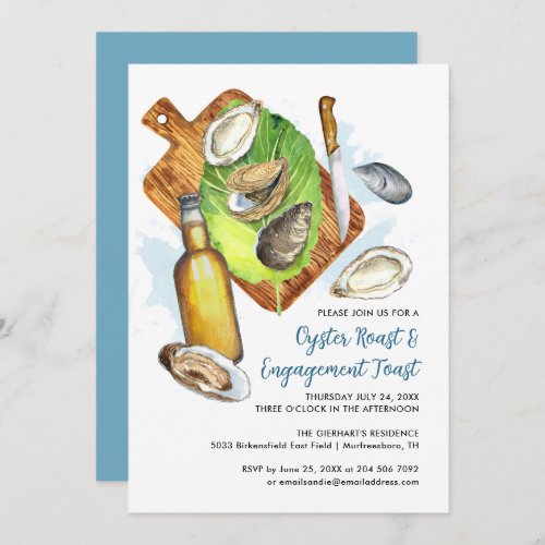 Watercolor Oysters Roast Engagement Toast Party Invitation