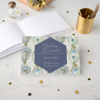 Watercolor Oysters Wedding- Blue Guest Book