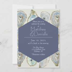 Watercolor Oysters Wedding- Dusty Blue Invitation