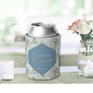 Watercolor Oysters Wedding Favor Drink Hugger Can Cooler