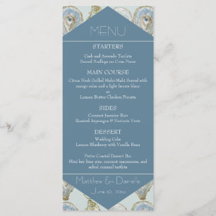 Watercolor Oysters Wedding Flat Menu