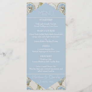 Watercolor Oysters Wedding- Light Blue Flat Menu