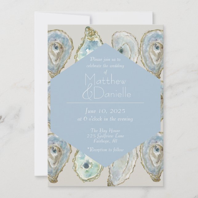 Watercolor Oysters Wedding- Light Blue Invitation (Front)