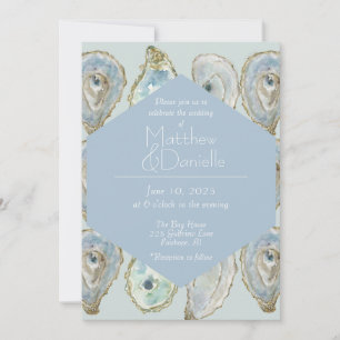 Watercolor Oysters Wedding- Light Blue Invitation
