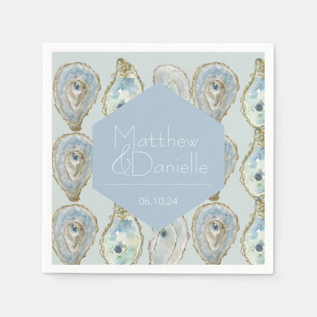 Watercolor Oysters Wedding -Light blue Napkins (Front)