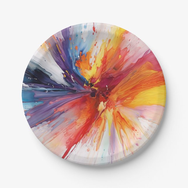 Watercolor Paint Abstract Explosion Paper Plates (Front)