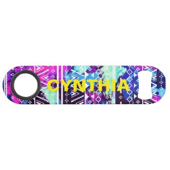 Watercolor Paint Aztec Tribal Cutout Monogram Speed Bottle Opener by ChicPink at Zazzle