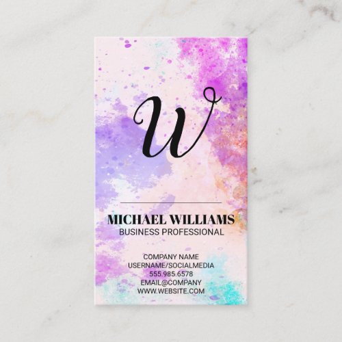 Watercolor Paint Background  Monogram Business Card