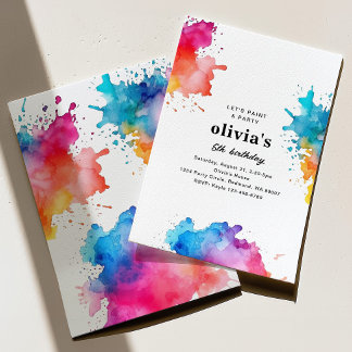 Watercolor Paint Birthday Party Invitation