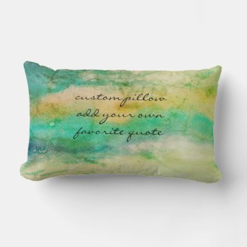 Watercolor Paint Design Add Tex Turquoise And Tan  Lumbar Pillow by annpowellart at Zazzle