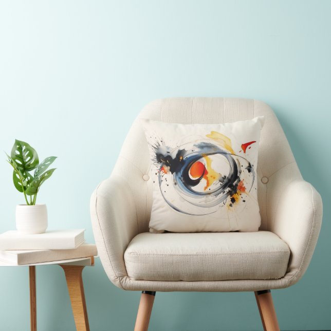 Watercolor Paint Doodle Throw Pillow (Chair)
