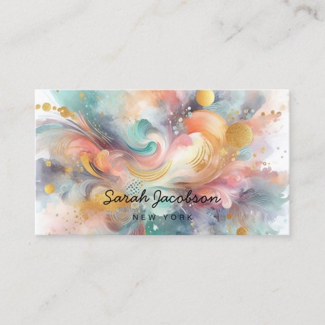 Watercolor Paint Explosion Pink Gold Blue Business Card (Front)