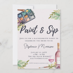 Watercolor Paint & Sip Art Bachelorette Party Invitation
