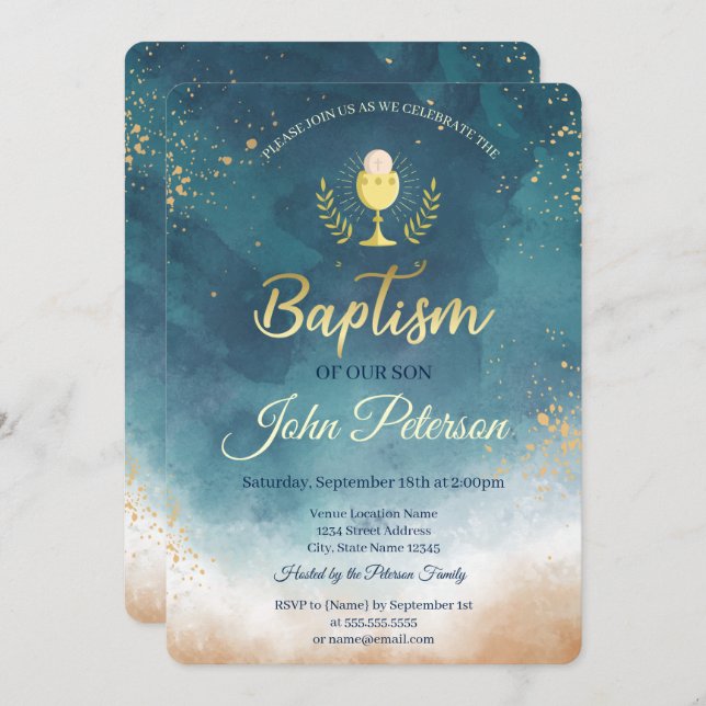 Watercolor Paint Splash Baptism Invitation (Front/Back)