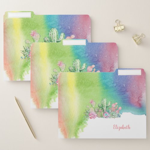 Watercolor Paint Splash Cactus File Folder