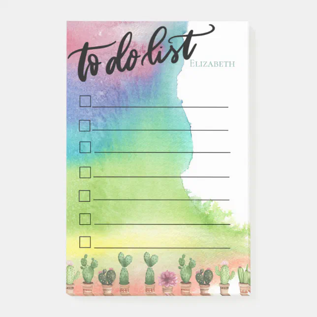 Watercolor Paint Splash,Cactus To Do List Post-it Notes | Zazzle