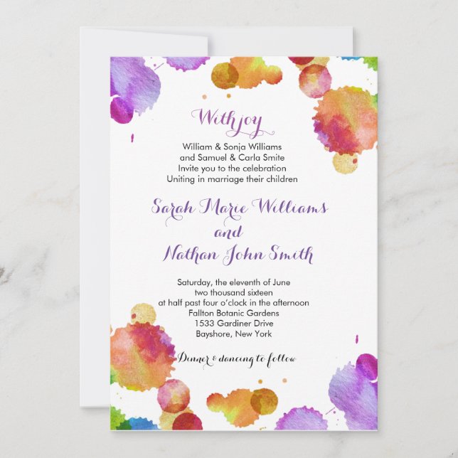 Watercolor paint splats Wedding Invitation (Front)