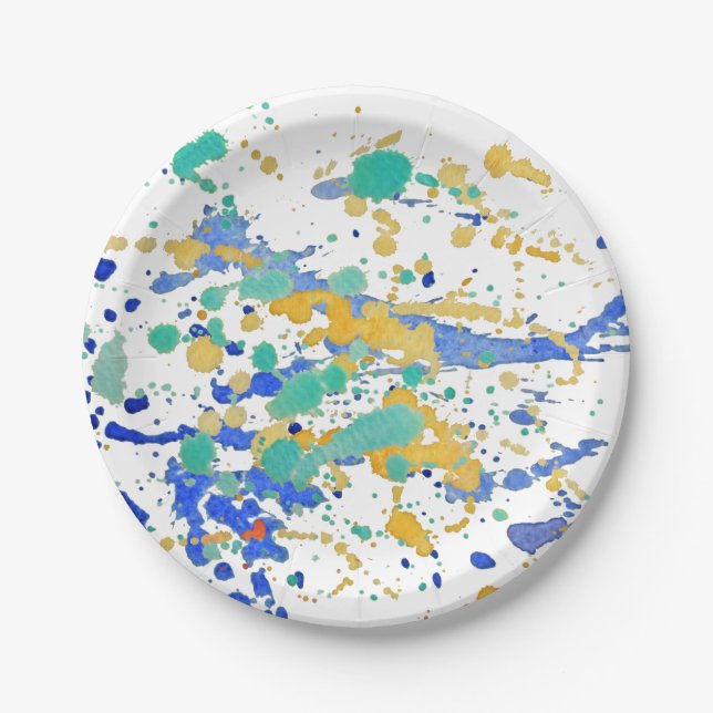 Watercolor Paint Splatters Paper Plates (Front)