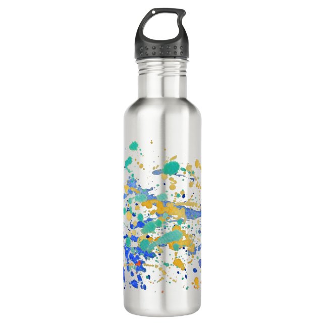 Watercolor Paint Splatters Water Bottle (Front)