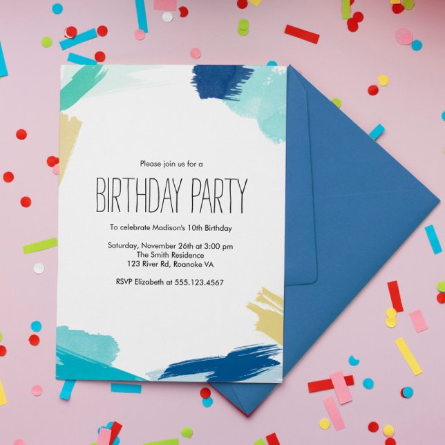 Watercolor Paint Strokes Birthday Party Invitation (Creator Uploaded)