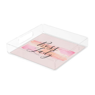 Watercolor Paint Strokes Boss Lady   Acrylic Tray