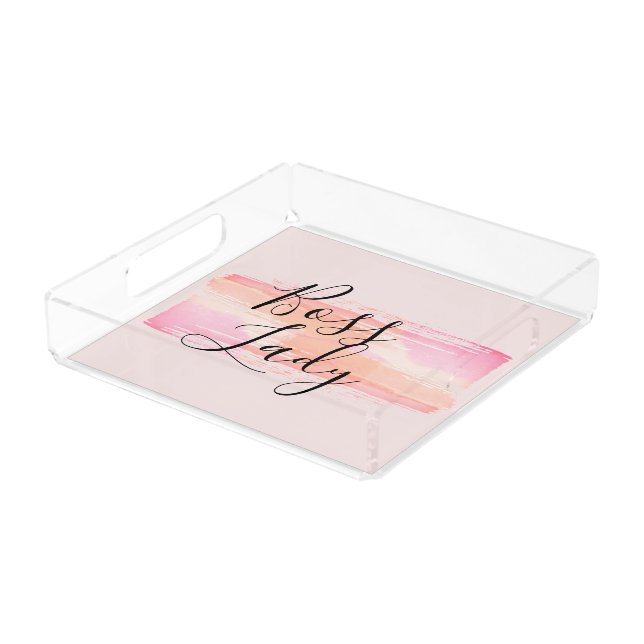 Watercolor Paint Strokes Boss Lady   Acrylic Tray (Angled)