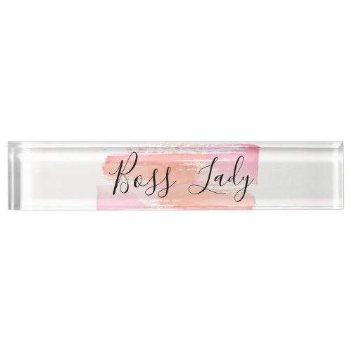 Watercolor Paint Strokes Boss Lady  Desk Name Plate