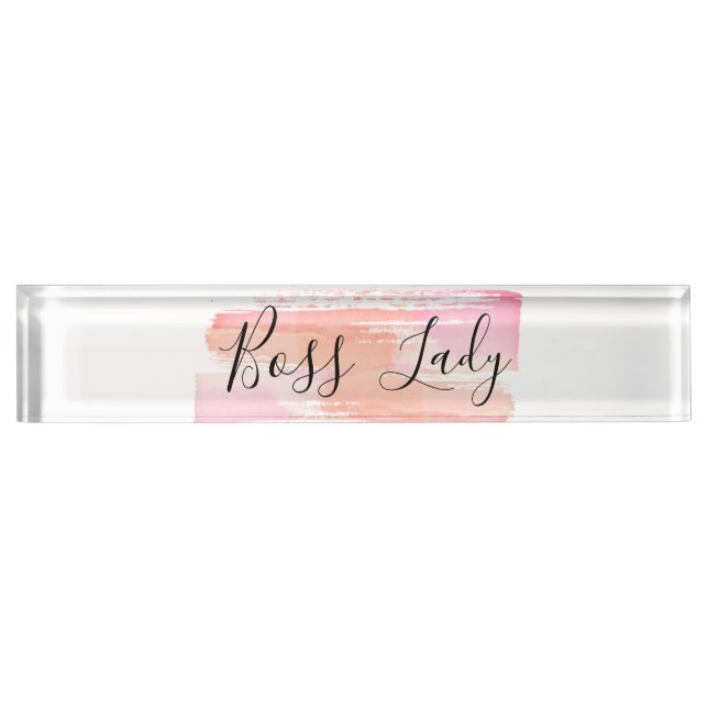 Watercolor Paint Strokes Boss Lady  Desk Name Plate (Front)