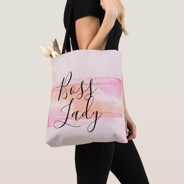 Watercolor Paint Strokes Boss Lady Tote Bag (Close Up)