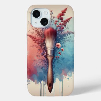 Watercolor Paintbrush With Floral Bouquet Iphone 15 Case by dryfhout at Zazzle