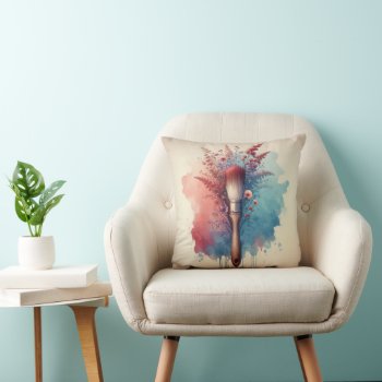 Watercolor Paintbrush With Floral Bouquet Throw Pillow by dryfhout at Zazzle