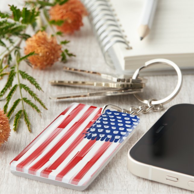 Watercolor painted American flag  Keychain (Front Right)