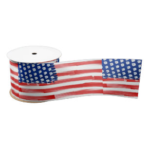 Watercolor painted American flag  Satin Ribbon