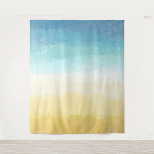 Watercolor Painted Beach and Ocean Scene Tapestry