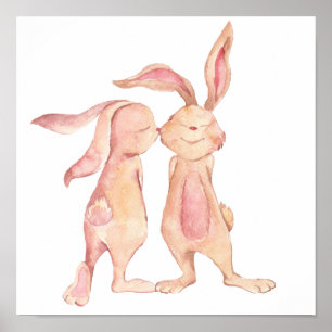 Watercolor Painted Bunny Rabbit Love Cute Poster