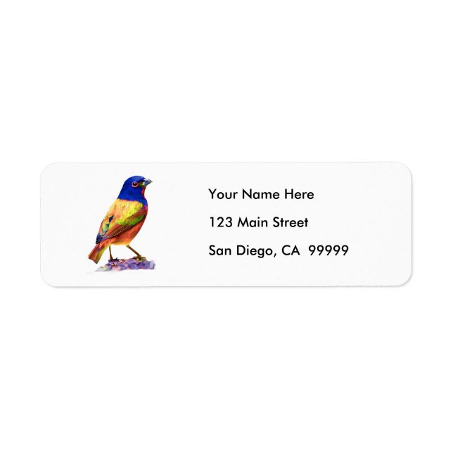 Watercolor Painted Bunting Song Bird Label (Front)