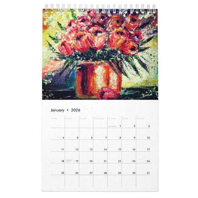 Watercolor Painted Calendar (Jan 2026)