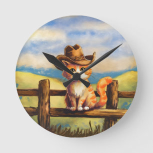 Watercolor Painted Cat Dad Round Clock