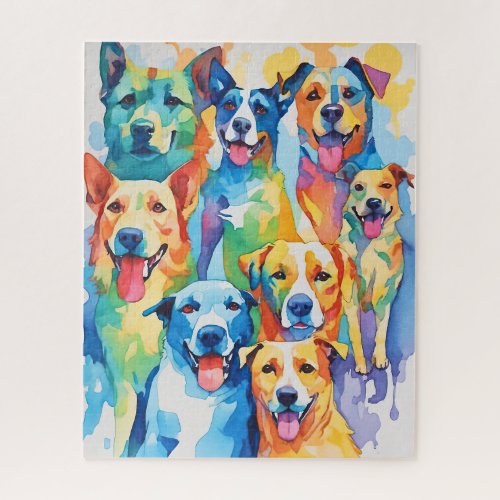 Watercolor Painted Colorful Dog Collage Jigsaw Puzzle